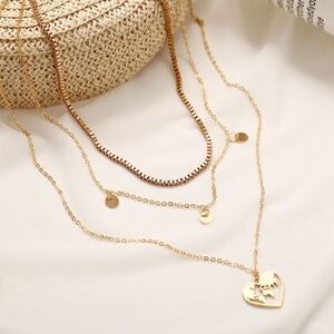 *CILO* Gold Heart x Earth Fashion Layered Necklace